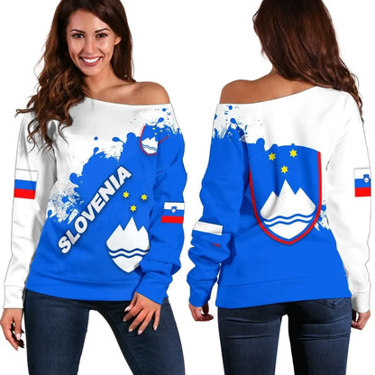 Slovenia Women Off Shoulder Sweater Mount Triglav Version