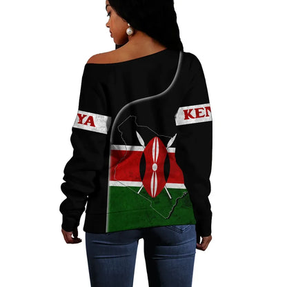 Kenya Flag Coat Of Arms Off Shoulder Sweater