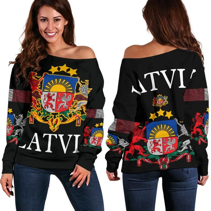 Latvia,United Women's Off Shoulder Sweater