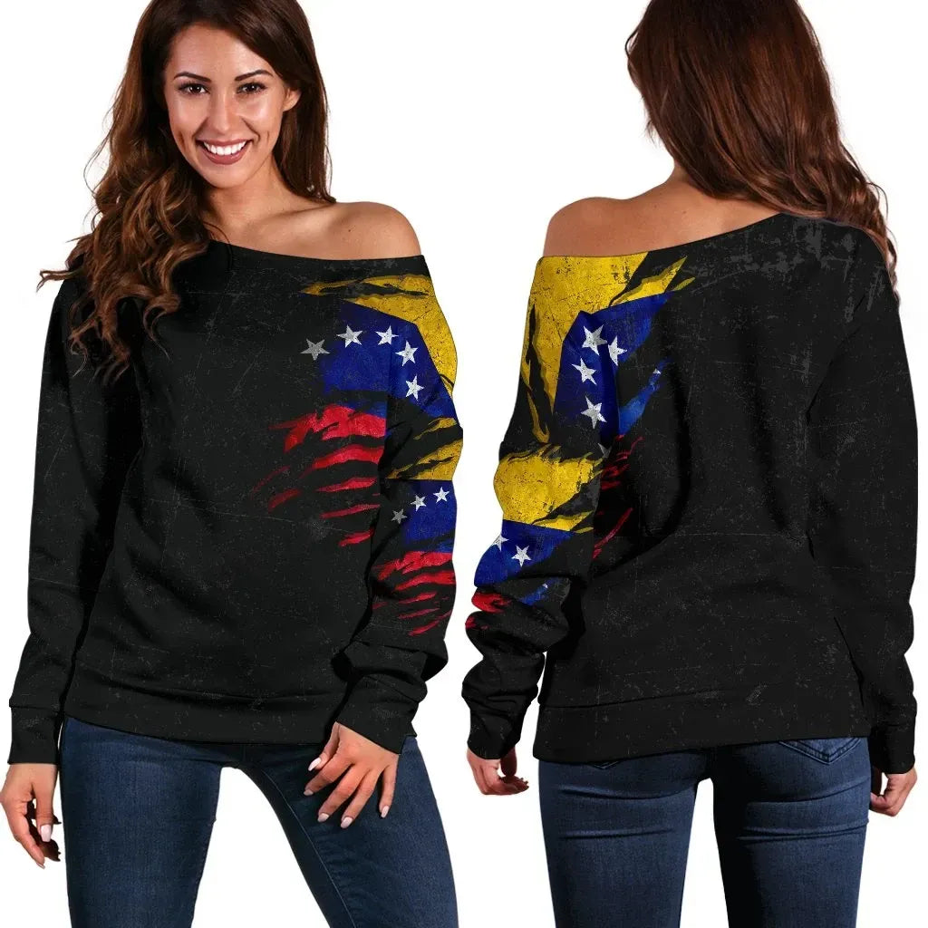 Venezuela in Me Women's Off Shoulder Sweater Special Grunge Style