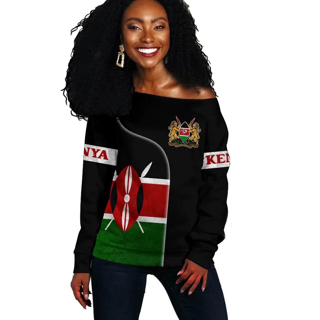 Kenya Flag Coat Of Arms Off Shoulder Sweater
