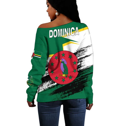 Dominica Flag And Coat Of Arms Women's Off Shoulder Sweater