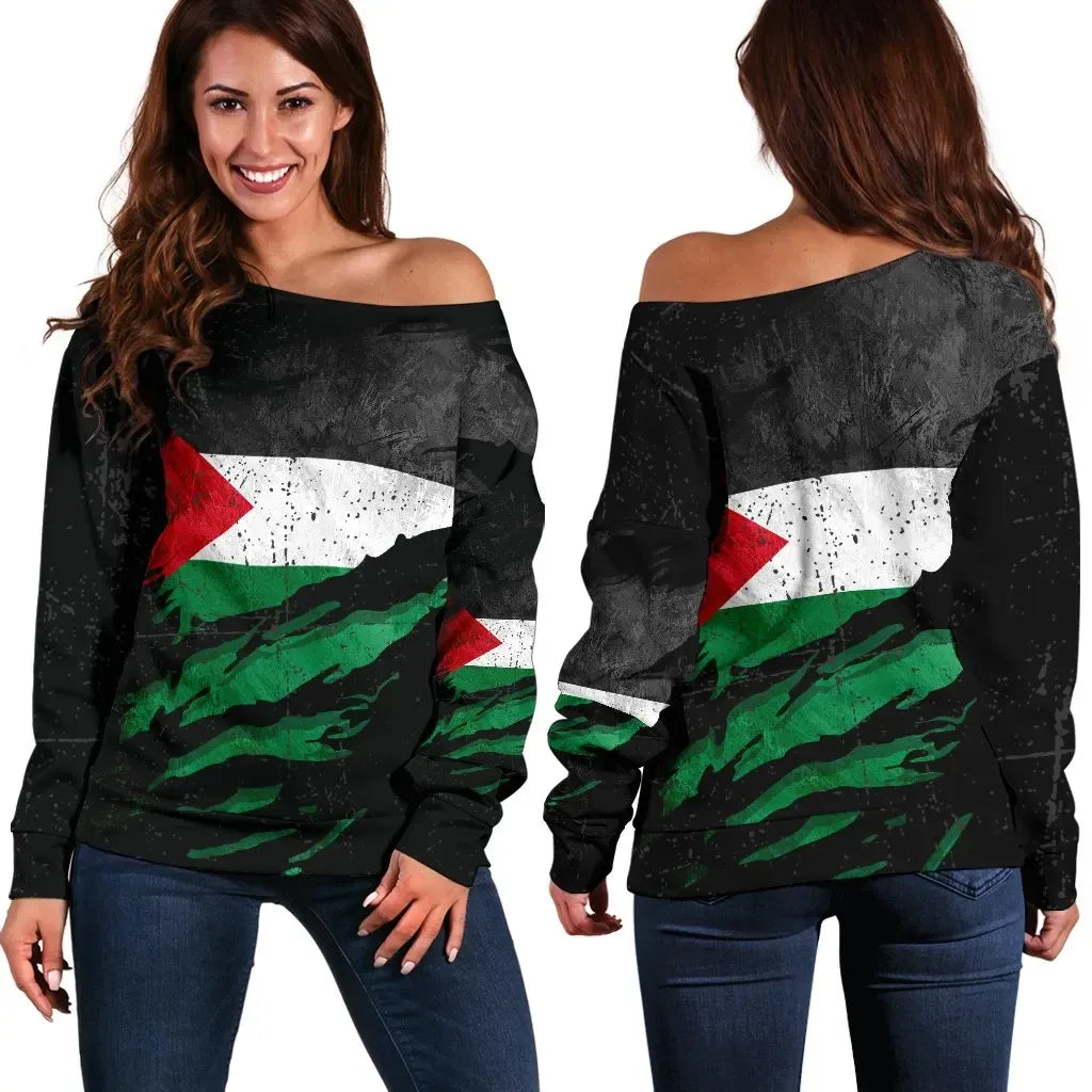 Palestine In Me Women's Off Shoulder Sweater Special Grunge Style