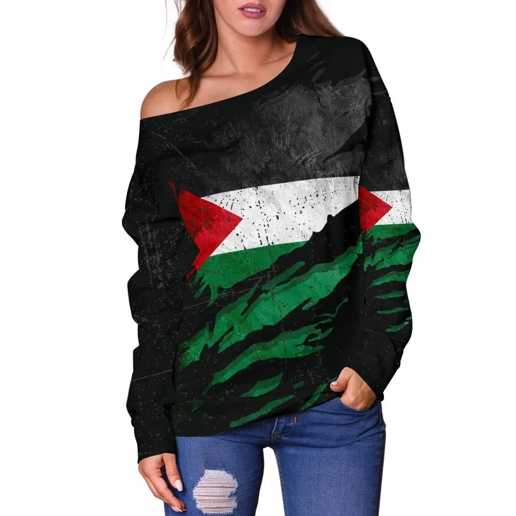 Palestine In Me Women's Off Shoulder Sweater Special Grunge Style