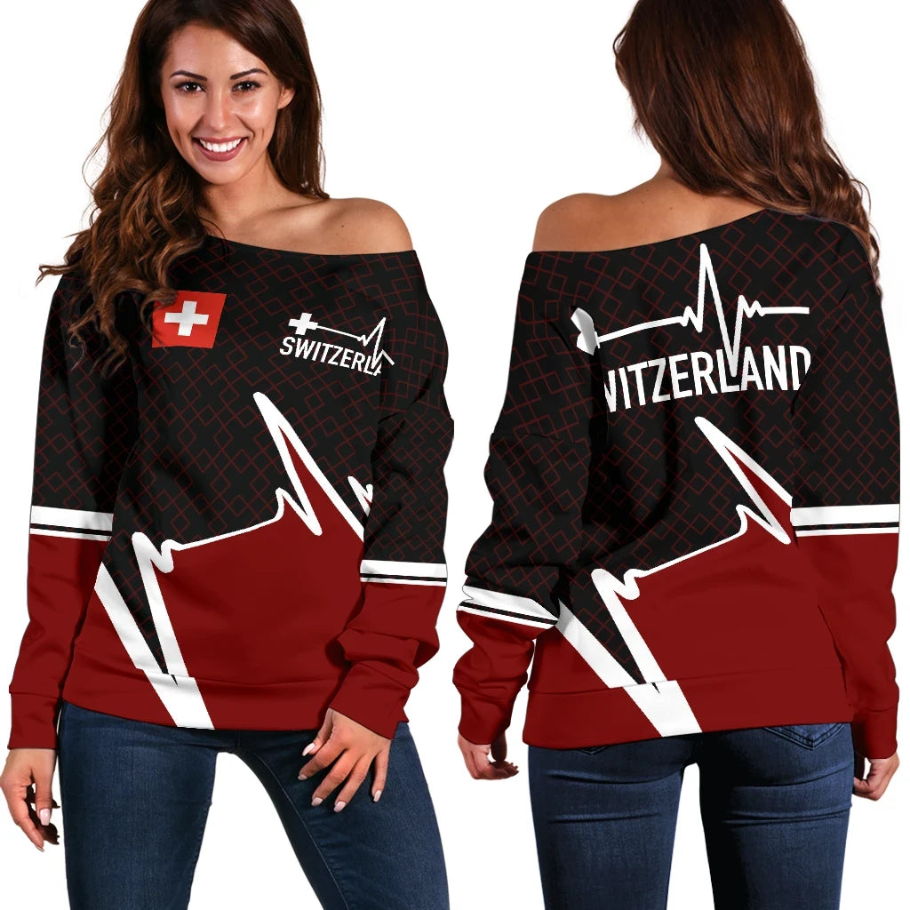 Switzerland Sweater Switzerland In My Heartbeat Women's Off Shoulder Style