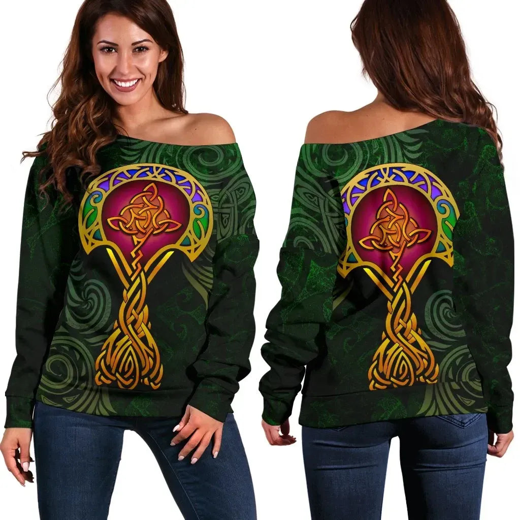 Celtic Women's Off Shoulder Sweater Special Tree Of Life