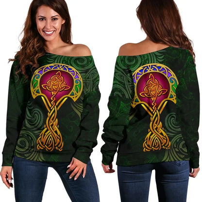 Celtic Women's Off Shoulder Sweater Special Tree Of Life