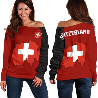 Switzerland Map Special Off Shoulder Sweater