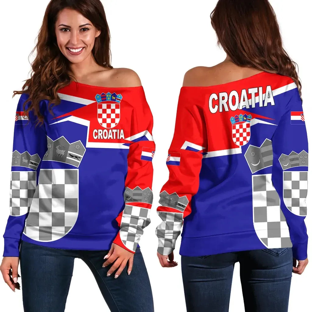 Croatia Women's Off Shoulder Sweater Coat Of Arms