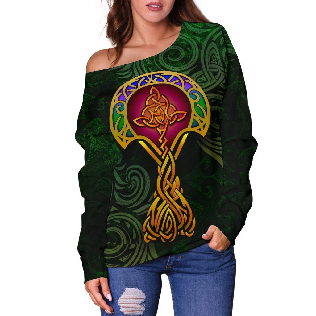 Celtic Women's Off Shoulder Sweater Special Tree Of Life