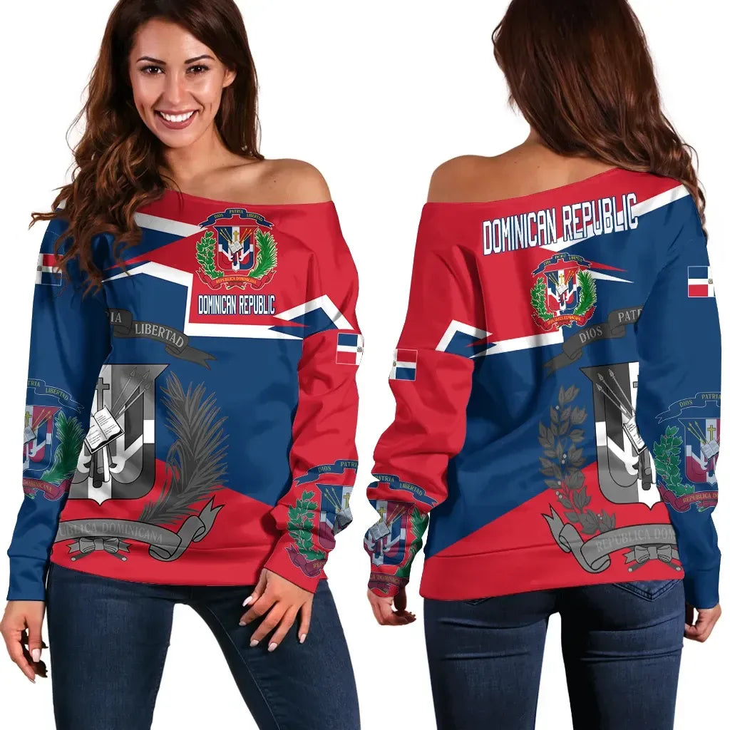 Dominican Republic Coat Of Arms Women's Off Shoulder Sweater