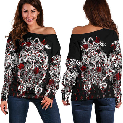 Fenrir & Tyr Tattoo Blood Women's Off Shoulder Sweater