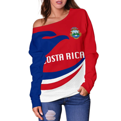 Costa Rica Women Off Shoulder Sweater Proud Version