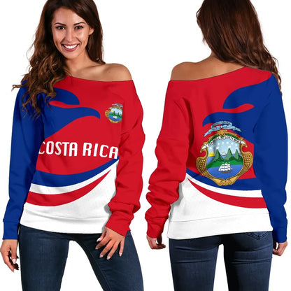 Costa Rica Women Off Shoulder Sweater Proud Version