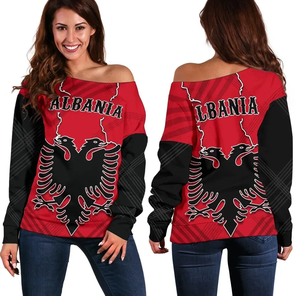 Albania Off Shoulder Sweater Special Map
