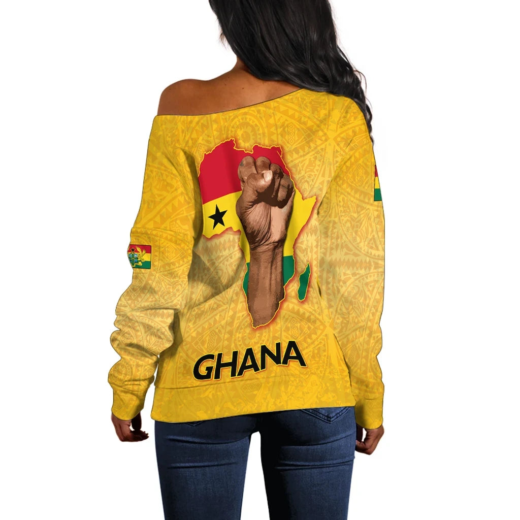 Ghana Off Shoulder Sweater Ghana Africa Freedom Day