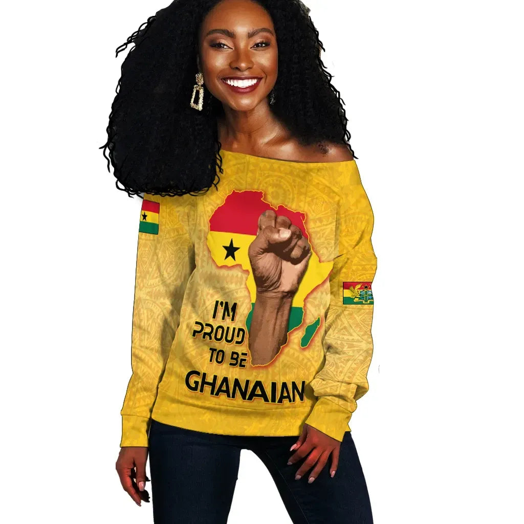 Ghana Off Shoulder Sweater Ghana Africa Freedom Day