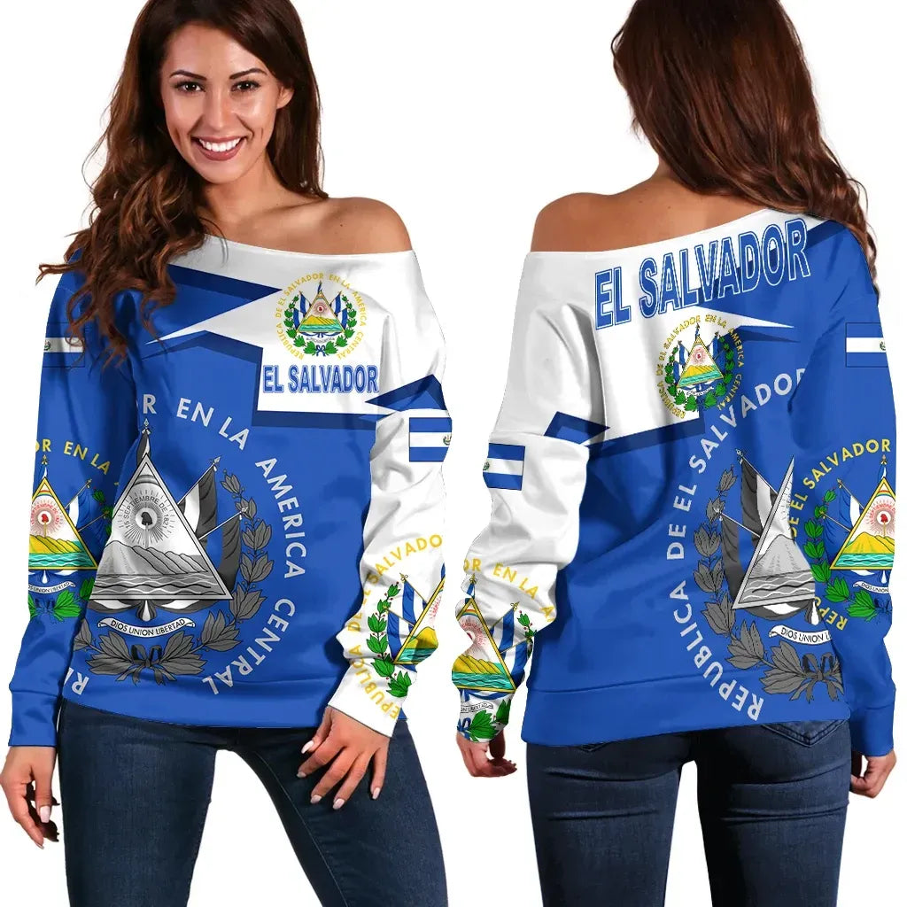 El Salvador Coat Of Arms Women's Off Shoulder Sweater