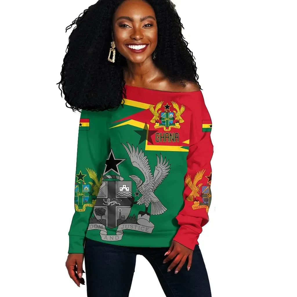 Ghana Coat Of Arms Women's Off Shoulder Sweater