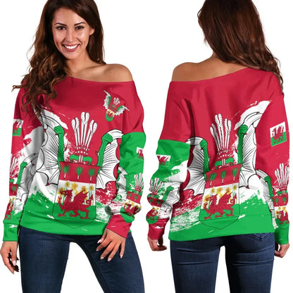Wales Off Shoulder Sweater Dragon Shiled Special