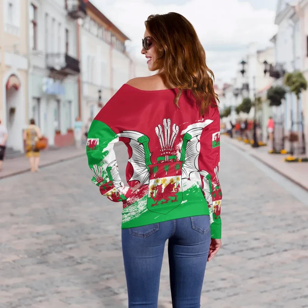 Wales Off Shoulder Sweater Dragon Shiled Special