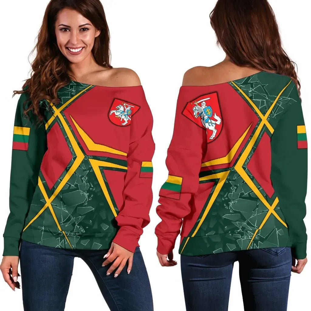 Lithuania Women's Off Shoulder Sweater Lithuania Legend