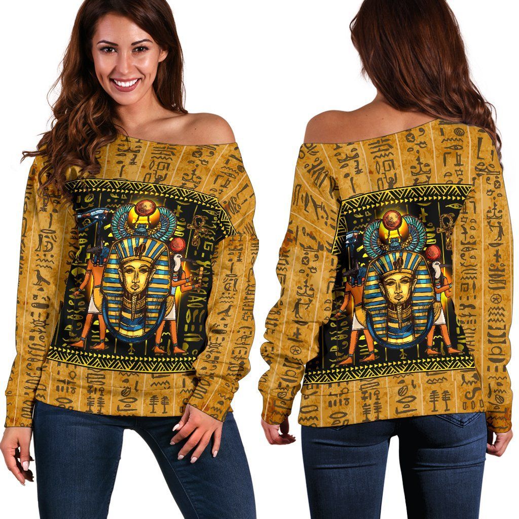 African Women's Off Shoulder Sweater Mysteries Of Ancient Egypt