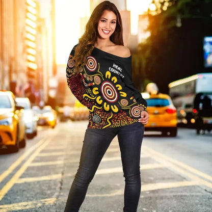 Australia Naidoc Week Women's Off Shoulder Sweater Naidoc Week 2021 Heal Country