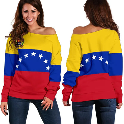Venezuela Off Shoulder Sweater Flag