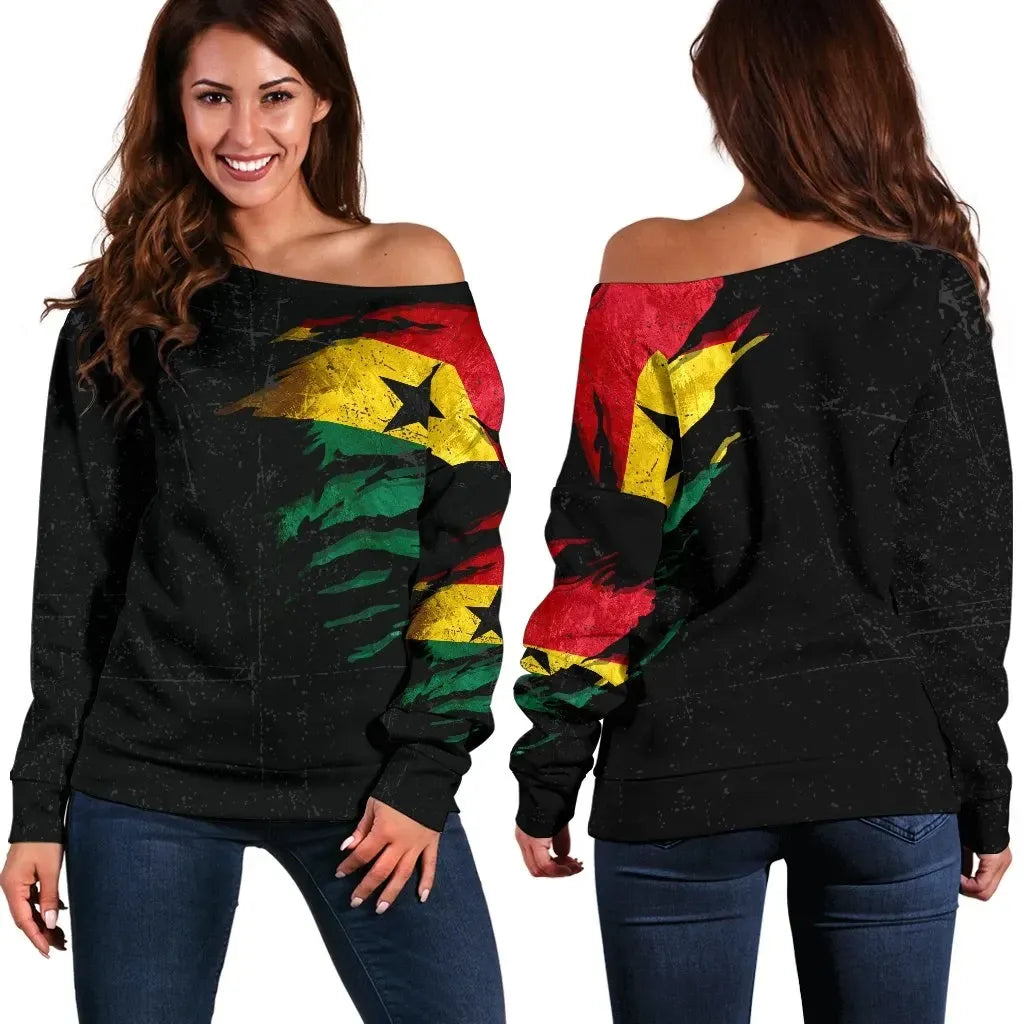 Ghana In Me Off Shoulder Sweater Special Grunge Style