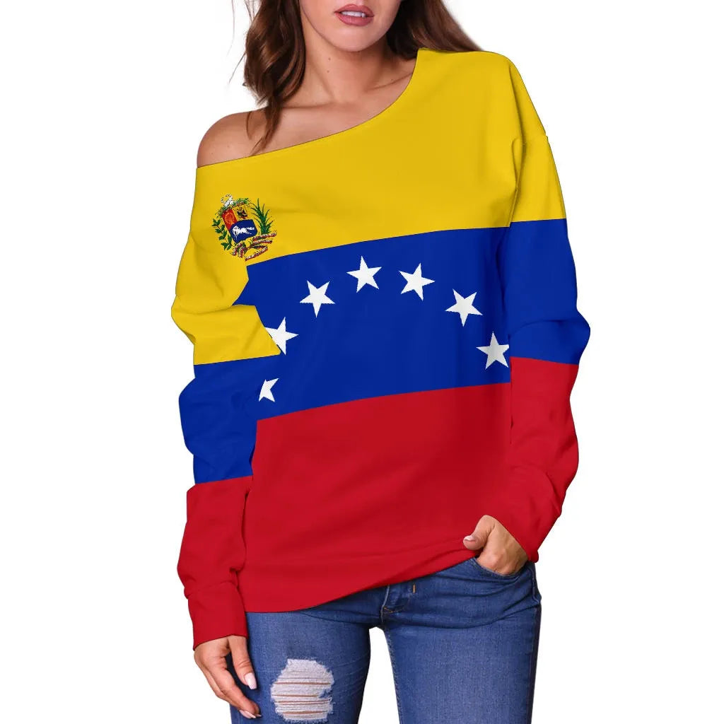 Venezuela Off Shoulder Sweater Flag