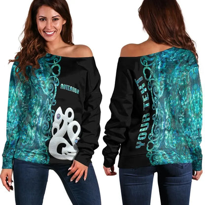 Custom Personalised Aotearoa Maori Manaia Women's Off Shoulder Sweater Half Papua Shell Style No.1
