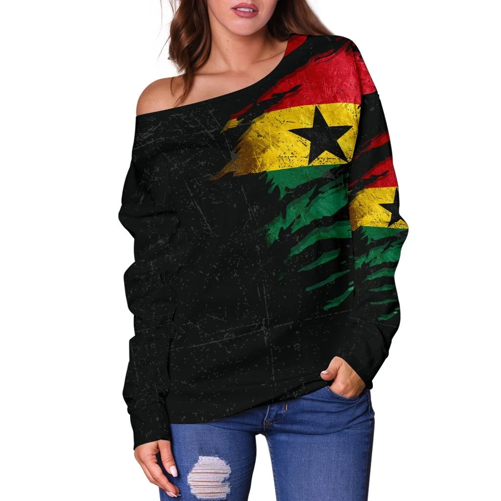 Ghana In Me Off Shoulder Sweater Special Grunge Style