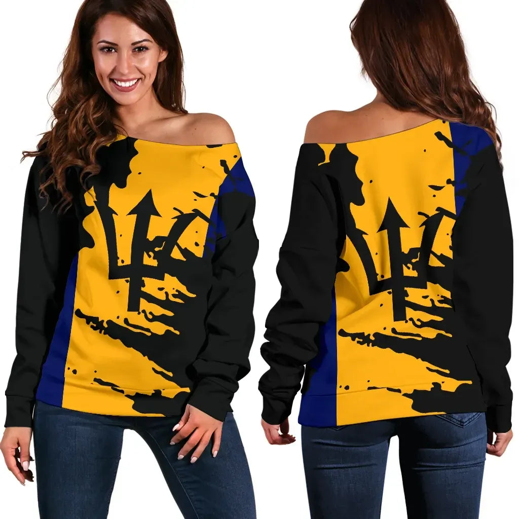 Barbados Women's Off Shoulder Sweater Flag Painting Th5