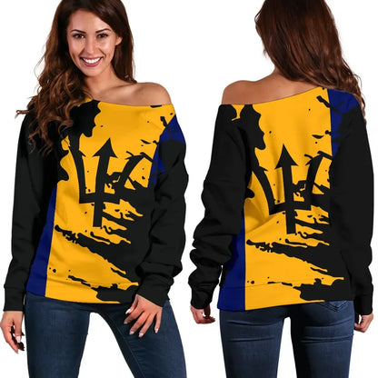 Barbados Women's Off Shoulder Sweater Flag Painting Th5