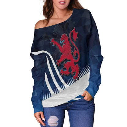 Scotland Women's Off Shoulder Sweater Scottish Flag Lion Polygon Style