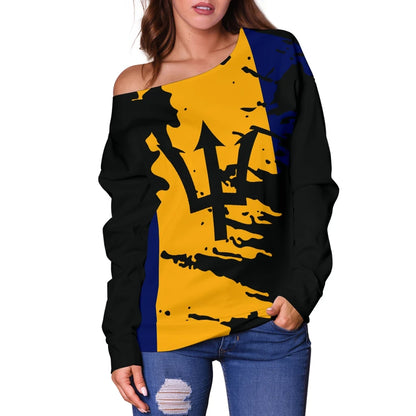 Barbados Women's Off Shoulder Sweater Flag Painting Th5