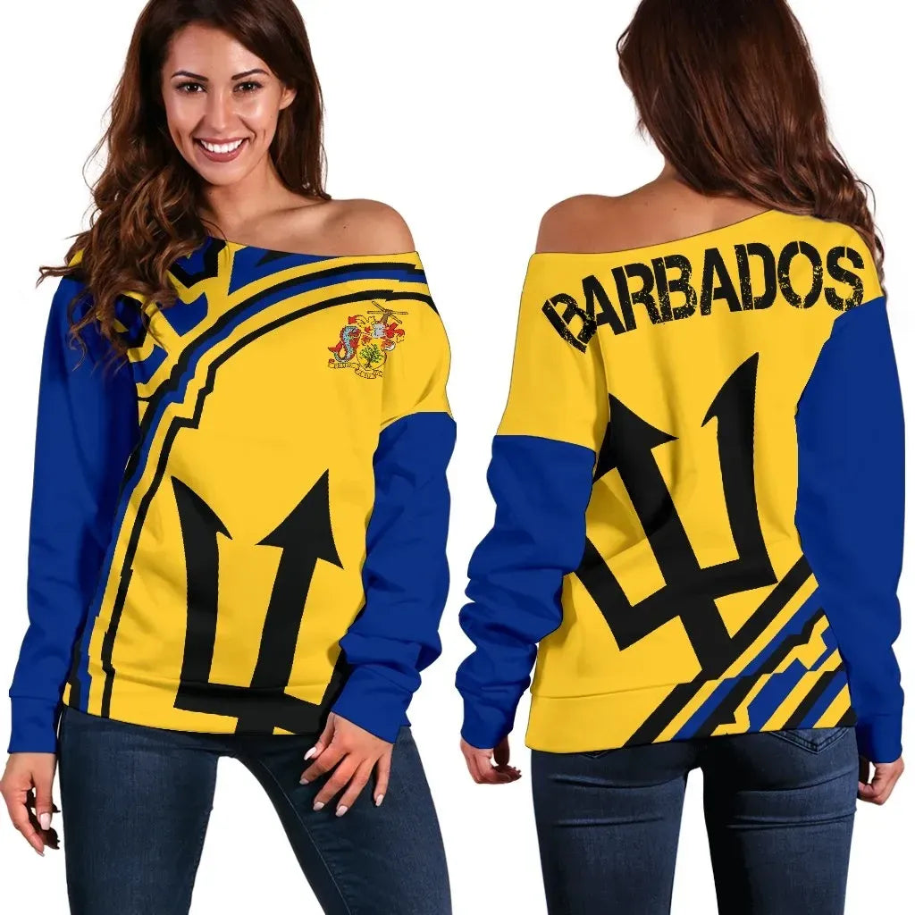 Bardados Vintage Coat of Arms Off Shoulder Sweater
