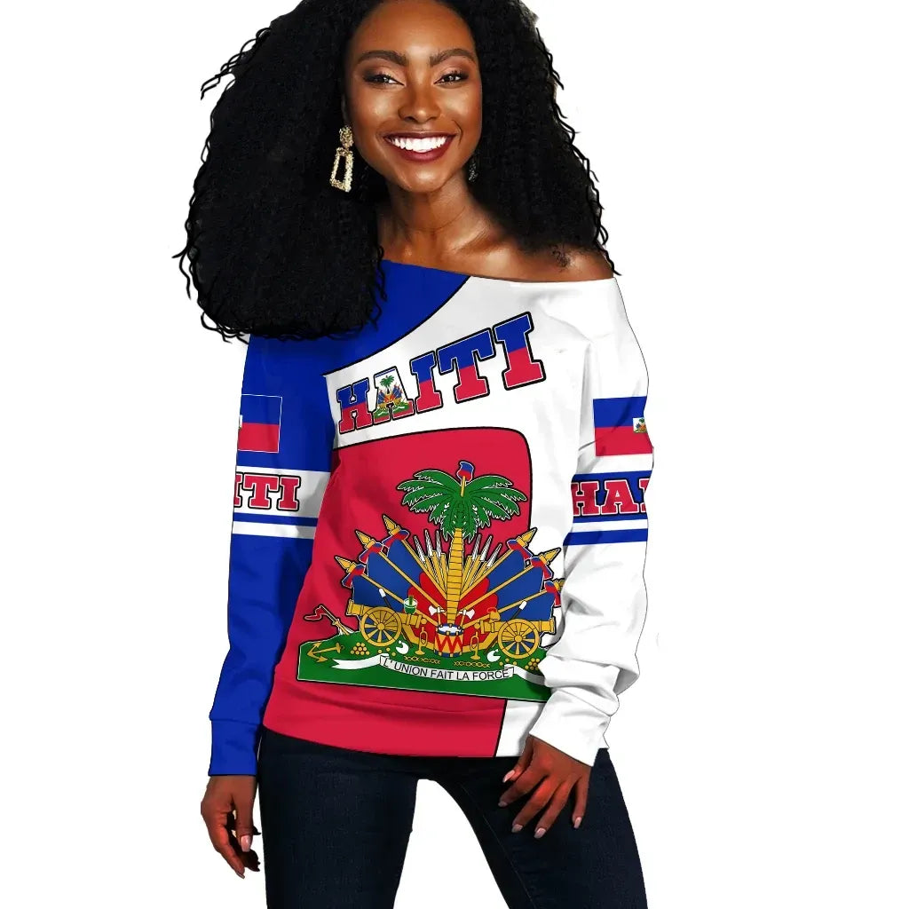 Haiti Off Shoulder Sweater Coat of Arms
