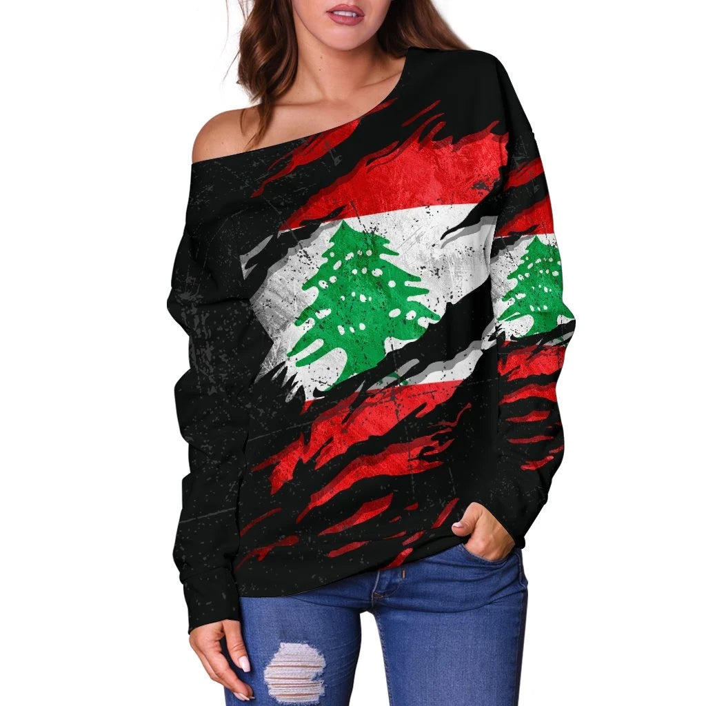 Lebanon In Me Women's Off Shoulder Sweater Special Grunge Style