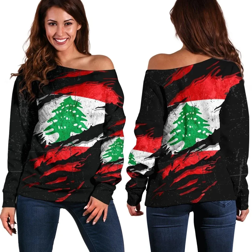 Lebanon In Me Women's Off Shoulder Sweater Special Grunge Style
