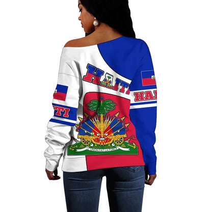 Haiti Off Shoulder Sweater Coat of Arms