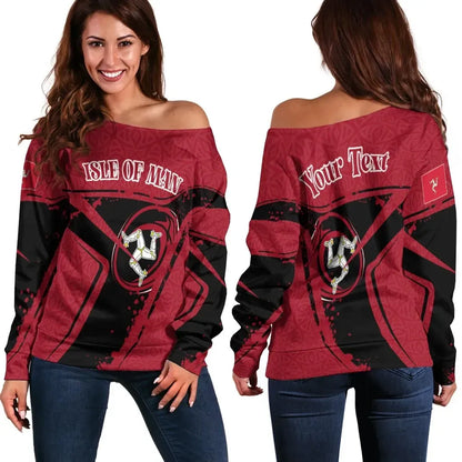 Custom Text Isle Of Man Rugby Personalised Women's Off Shoulder Sweater Isle Of Man Rugby