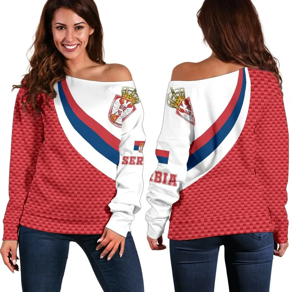 Serbia Women's Off Shoulder Sweater Serbia Flag Red