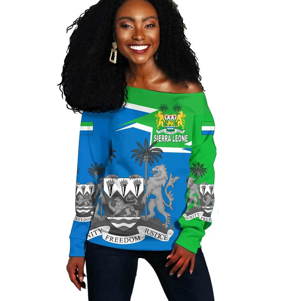 Sierra Leone Women's Off Shoulder Sweater Coat Of Arms