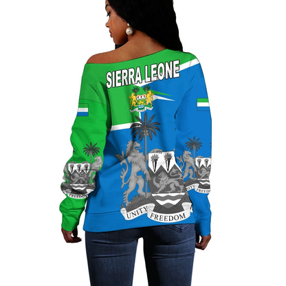 Sierra Leone Women's Off Shoulder Sweater Coat Of Arms