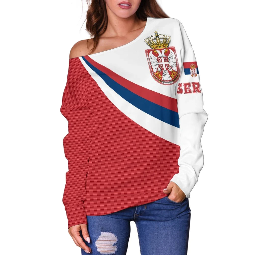 Serbia Women's Off Shoulder Sweater Serbia Flag Red