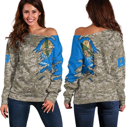 US Off Shoulder Sweater Flag Oklahoma Camo