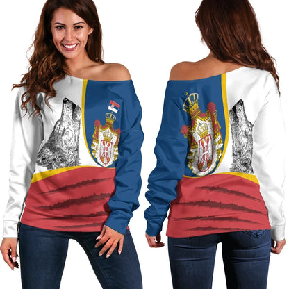Serbia Women's Off Shoulder Sweater Flag of Serbia