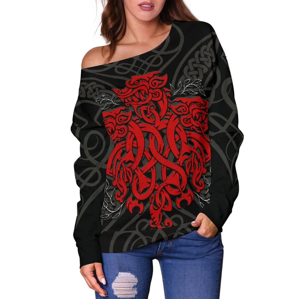Celtic Three Dragon Women's Off Shoulder Sweater